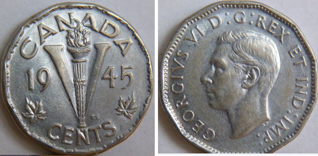 5 Cents 1945-Éclat de coin sur AD de canADa-1.JPG