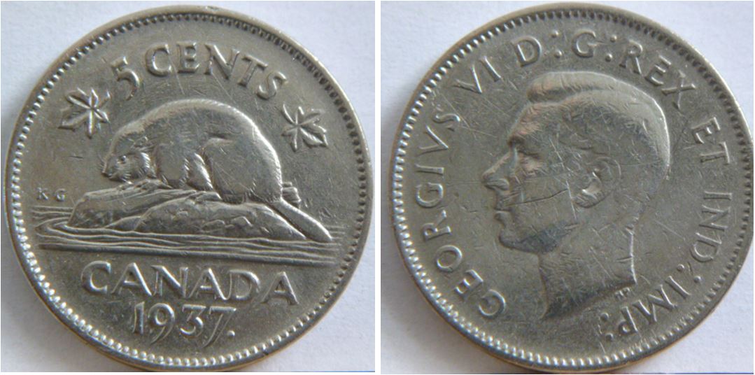 5 Cents 1937. -Coin entrechoqué revers+Petite éclat de coin sous le 3-1.JPG