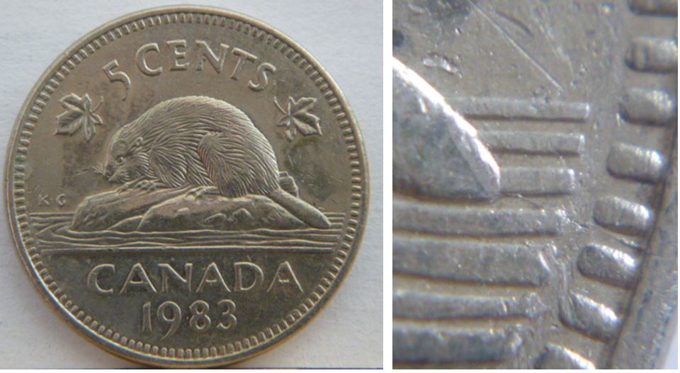 5 Cents 1983-Coin fendillé de la queue au listel-1.JPG