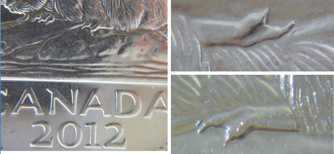 5 Cents 2012-Éclat de coin au dessu de la patte arrière-1.JPG
