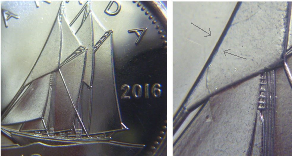 10 Cents 2016-Coin fendillé au revers-Les voiles-1.JPG