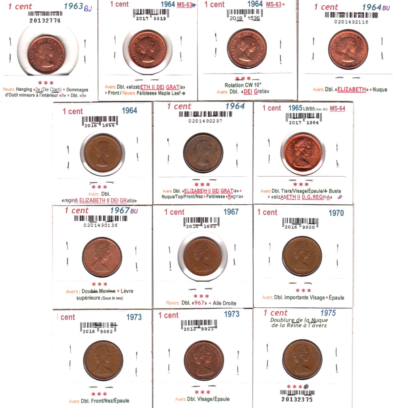 À Vendre - Lot 13 x 1c 1963-1975 avec Erreur - 0113 - Avers.jpg