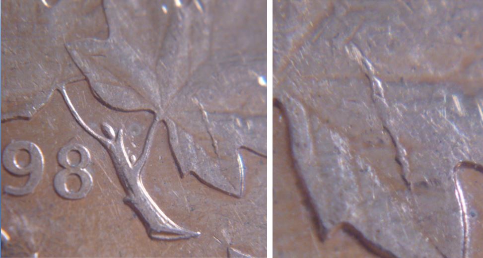 1 cent 1998-Coin fendillé feuille droite.JPG