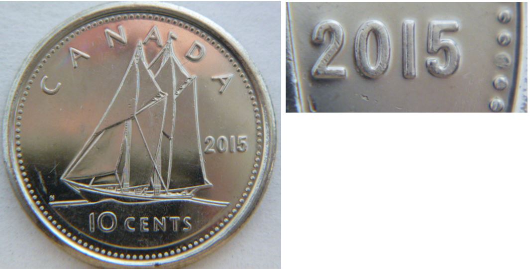 10 Cents 2015-Coin obturé sur perle près de la date-1.JPG