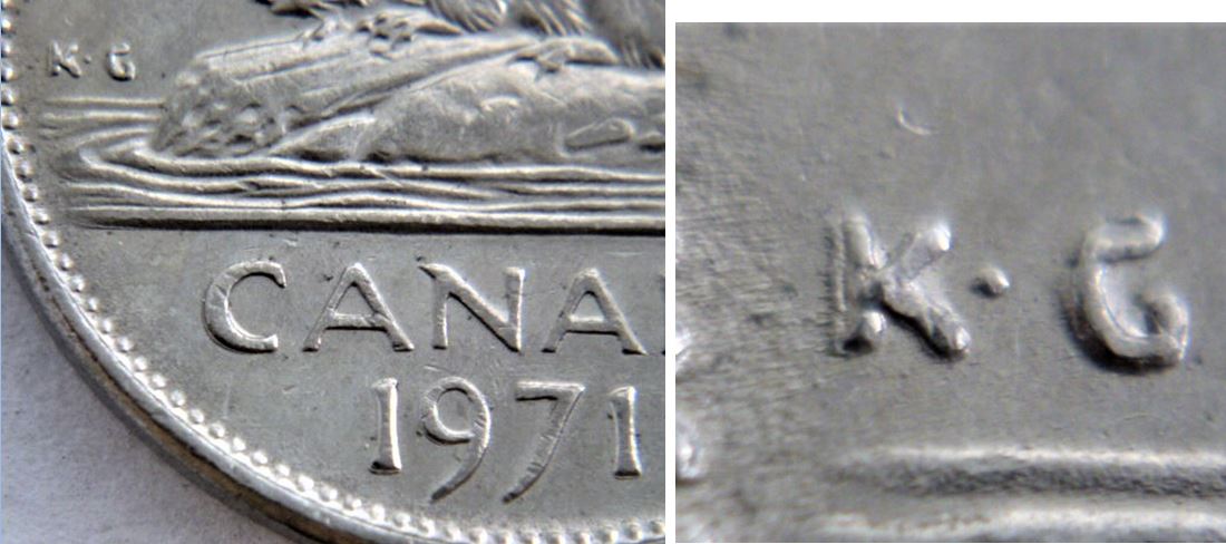 5 Cents 1971-Double K. de G.g- le C de Canada et la date-Coin détériobé-1.JPG