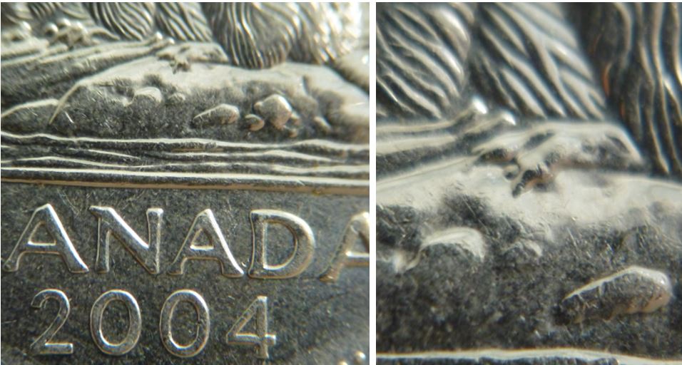 5 Cents 2004-Éclat du coin patte arrière-Grffe additionnel.JPG