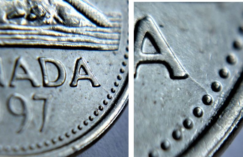 5 Cents 1997-Coin  fendillé au dernier A de canadA.JPG