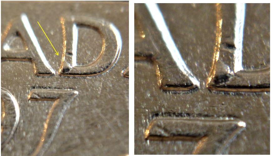 5 Cents 1997-Coin  fendillé au dernier A de canadA+Éclat du coin.JPG