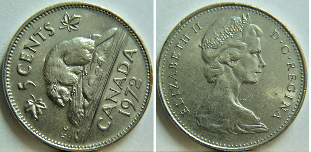 5 Cents 1972-Double revers-Coin entrechoqué-Tête du castor-1.JPG