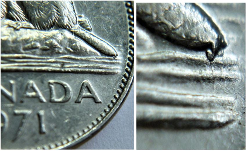 5 Cents 1971-Coin fendillé sous la queue du castor-1.JPG