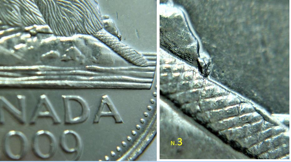 5 Cents 2009-Éclat du coin sur dernière la buche-3.JPG