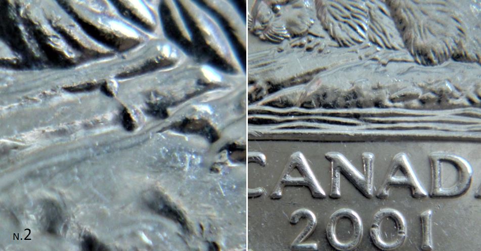 5 Cents 2001-Deux éclat coin sous le castor.2.JPG
