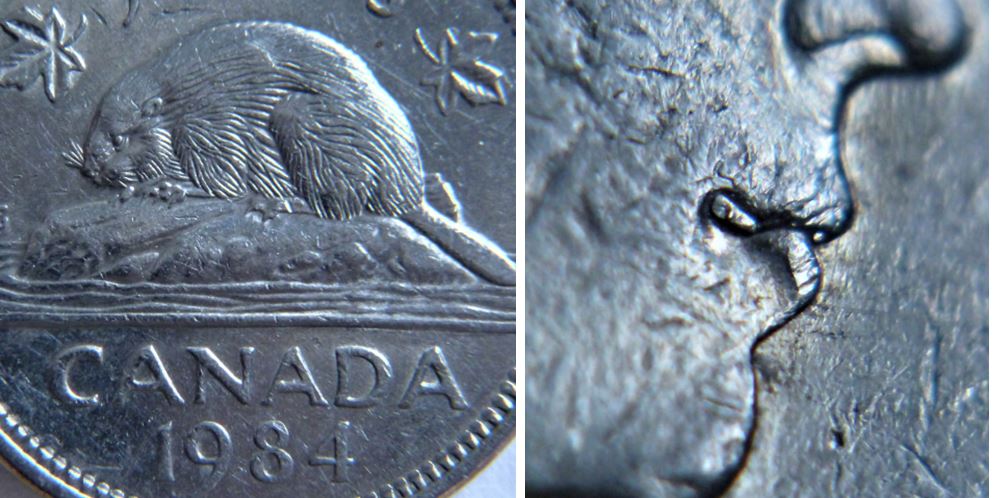 5 Cents 1984-Éclat coin dans la bouche de effigie-1.JPG