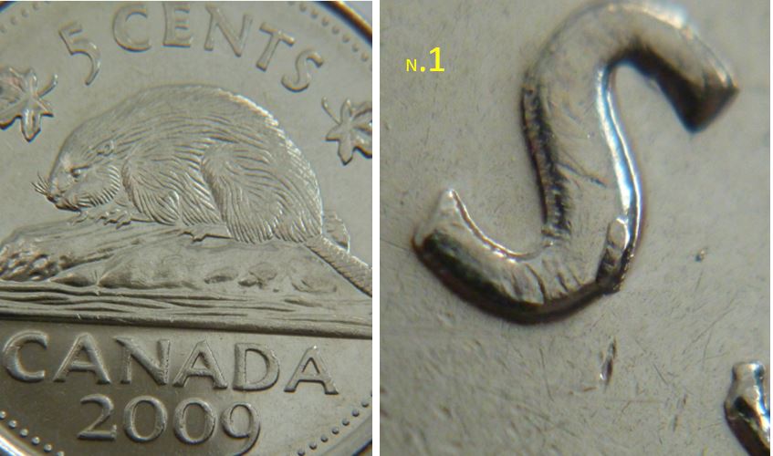 5 Cents 2009-Éclat coin sur le S de centS.1.JPG