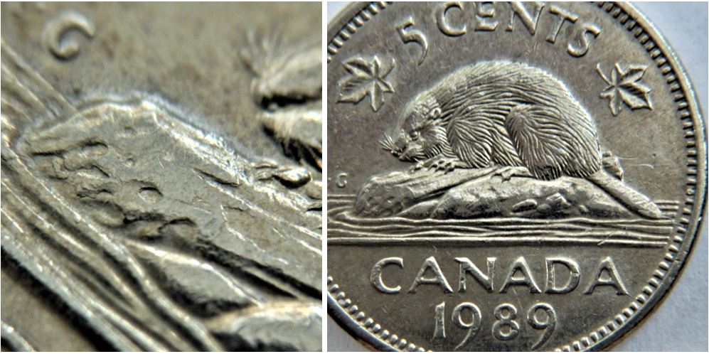 5 Cents 1989-Une couche de galet sur le devant de la buche+coin fendillé-2.JPG