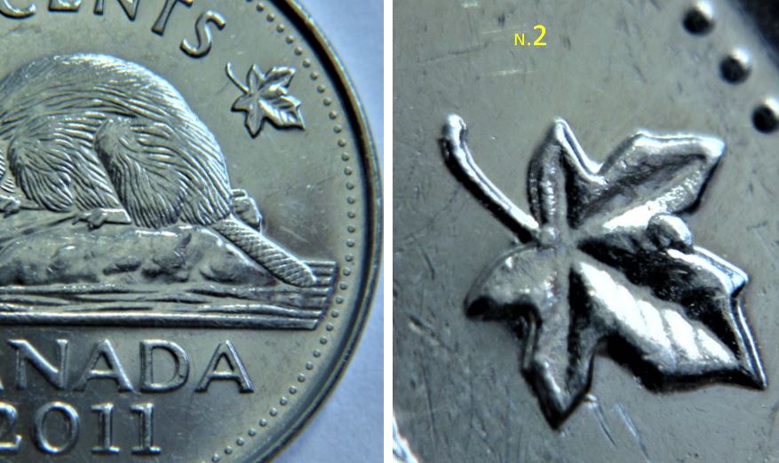 5 Cents 2011-Éclat coin sur feuille droite-2.JPG