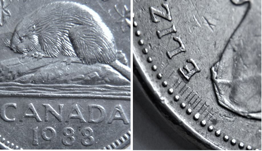 5 Cents 1988-Le coin a glissé au dessus du E de Elizabeth-1.JPG