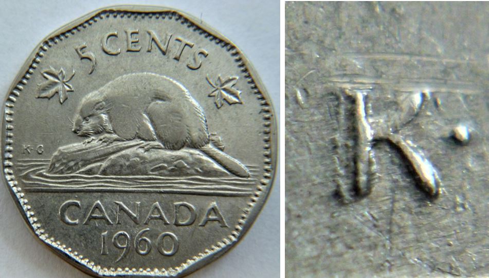 5 Cents 1960-Double K de K.g+Éclat coin sous la queue+Frappe faible avers et revers--1.JPG