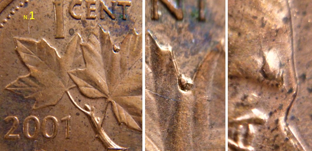 1 Cent 2001-Éclat coin-Une du coté avers et une du coté revers-1.JPG