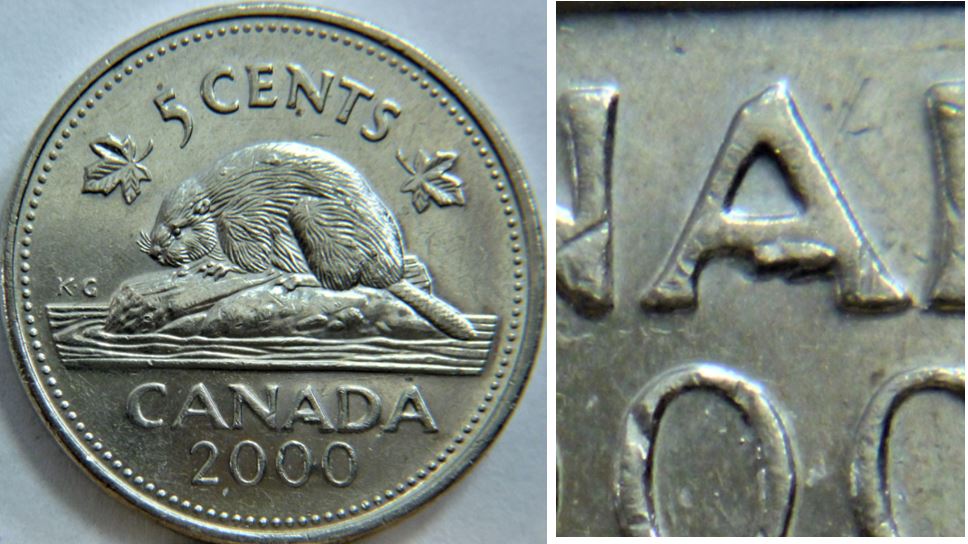 5 Cents 2000-Éclat coin sous le deusième A-1.JPG
