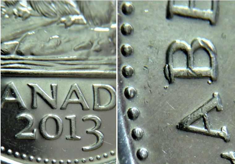 5 Cents 2013-Éclat coin sur B de elizaBeth-1.JPG