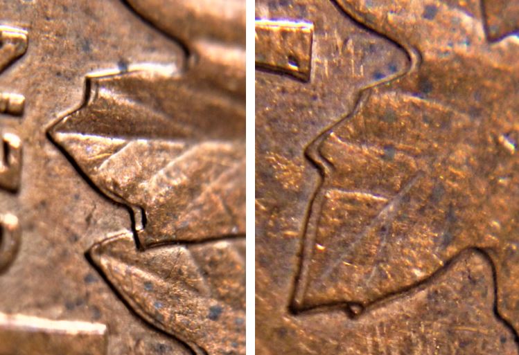 1 Cent 1999-Double pointe des feuille-Coin décale- 2.JPG