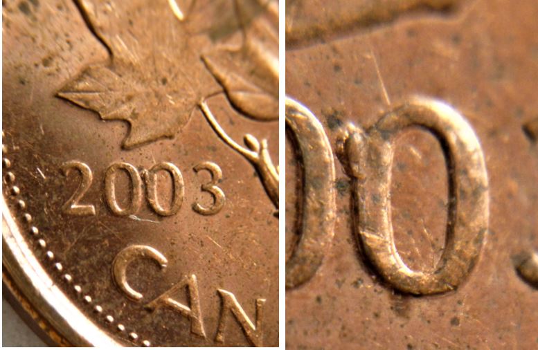 1 Cent 2003-Éclat du coin sur l'extérieur du deuxième 0-1.JPG