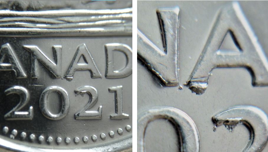 5 Cents 2021-Éclat coin sous patte du A de canAda et le deuxiène 2-1.JPG