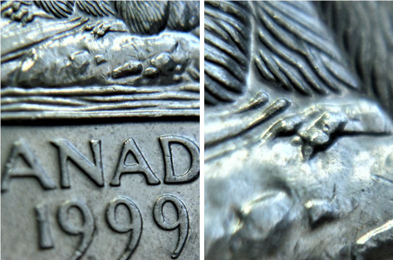5 Cents 1999-Griffe additionnel-Éclat coin patte arrière,1.JPG