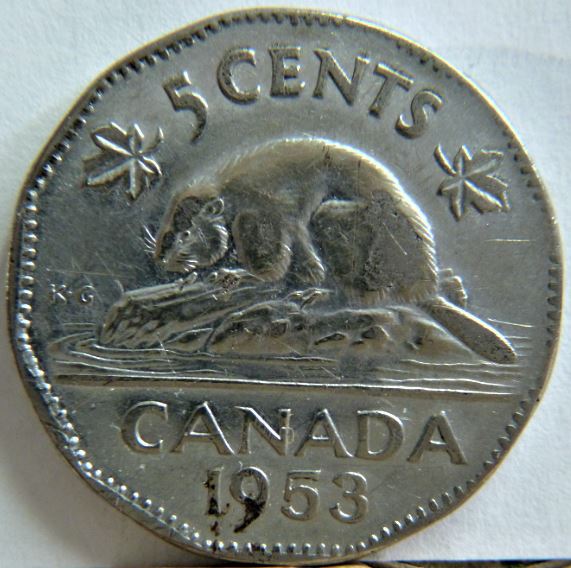 5 Cents 1953 NSF loing-Coin décentré revers-Manque de fourrure a l'abdomen-1.JPG