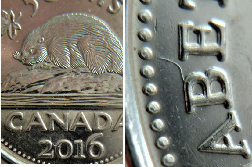 5 Cents 2016-Dommage du coin au dessus B de elizaBeth,1.JPG