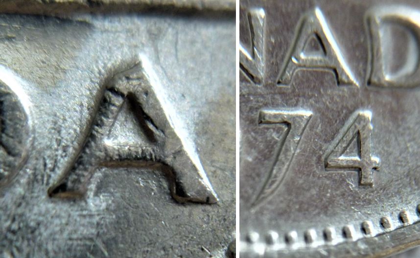 5 Cents 1974-Doublage coté revers-coin détérioré-3.JPG