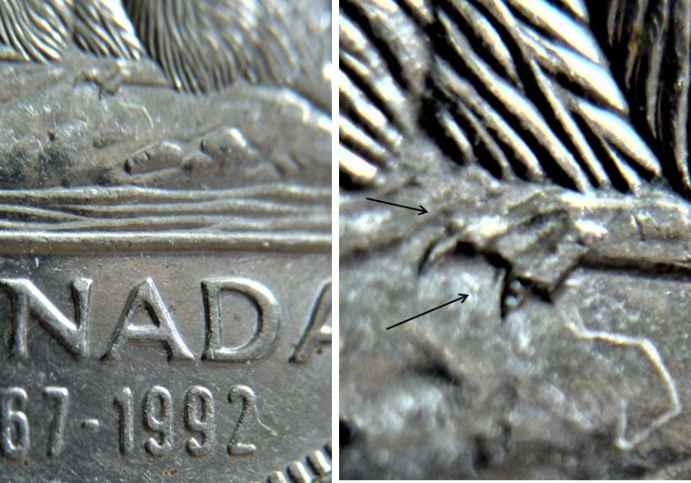 5 Cents 1992-Éclat coin à la patte arrière-1.JPG