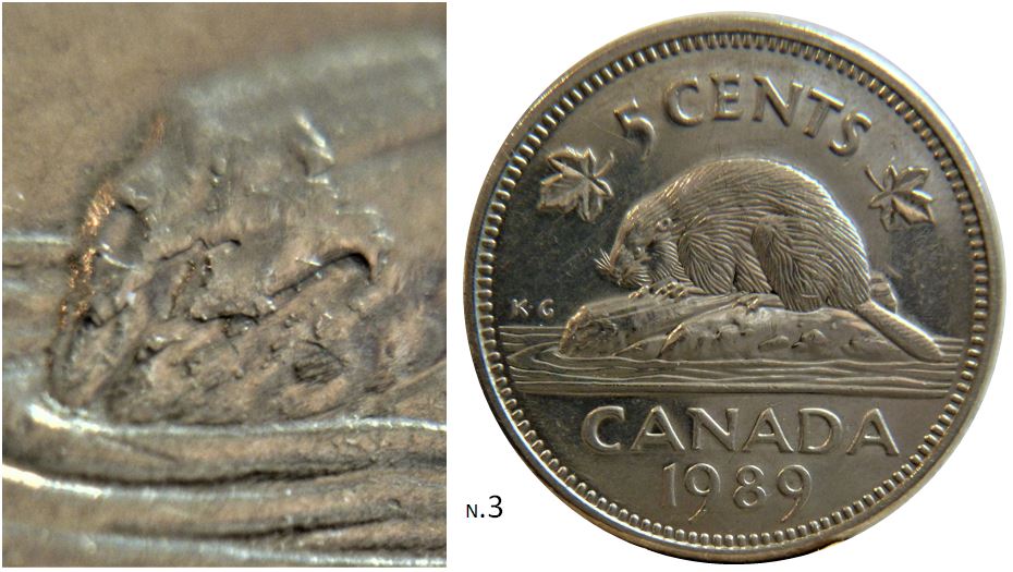 5 Cents 1989-Accumulation excessive sur le devant de la buche+coin fendillé à la queue-1.JPG