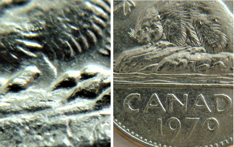 5 Cents 1979-Coin entrechoqué sous le menton du castor-1.JPG