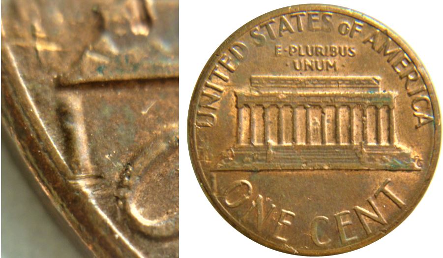 1 Cent 1985-USA-  Un en chiffre romain avent ONE-Éclat coin-1.JPG