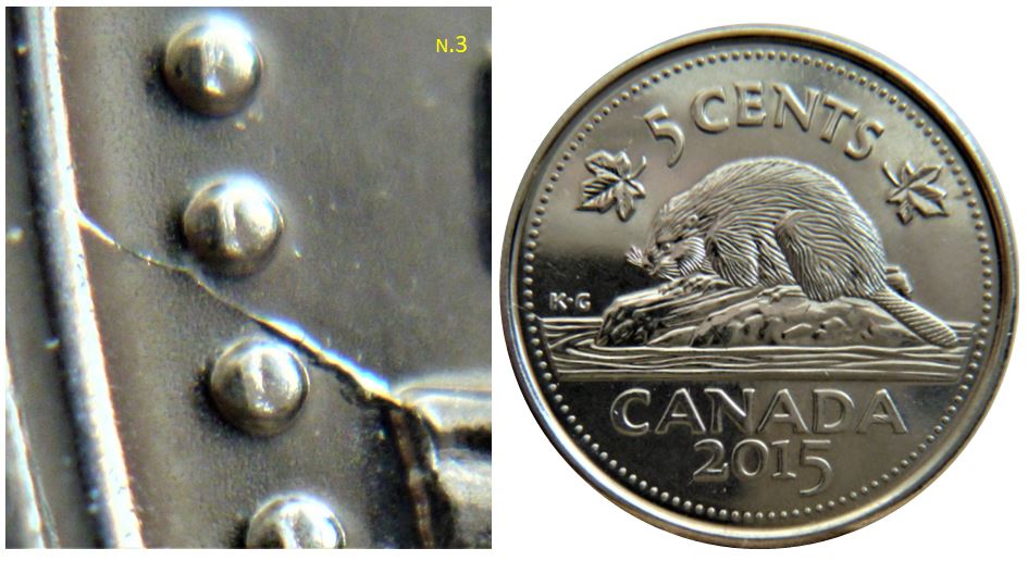 5 Cents 2015-Coin fendillé devant les vagues-Éclat coin dans 5-1.JPG