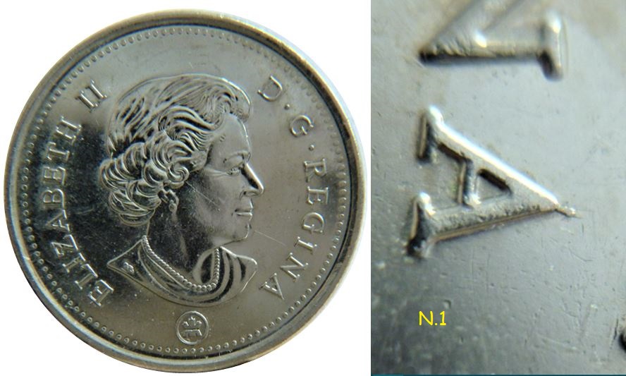 25 Cents 2018-Accumulation au menton effigie-Éclat coin à la tête A de reginA-2.JPG