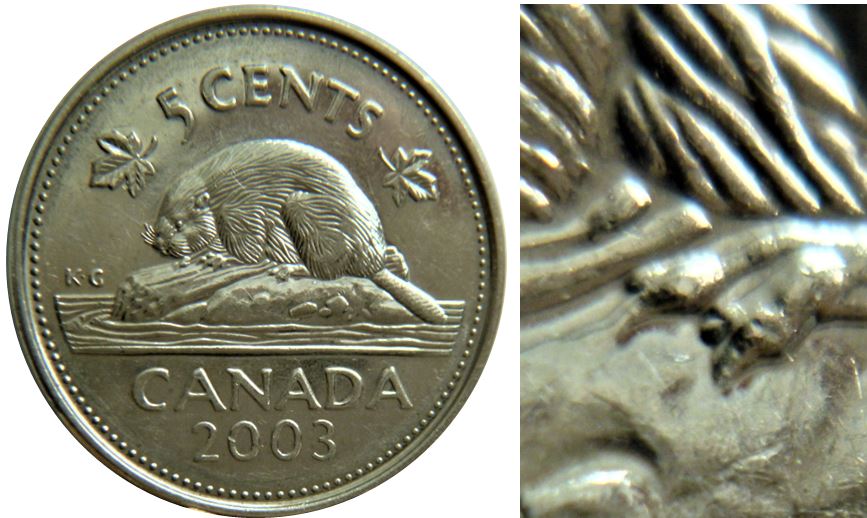 5 Cents 2003-Éclat coin patte arrière-2 Griffe additionnel-1.JPG