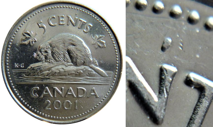 5 Cents 2001-Éclat coin au dessus N de ceNts-,1.JPG