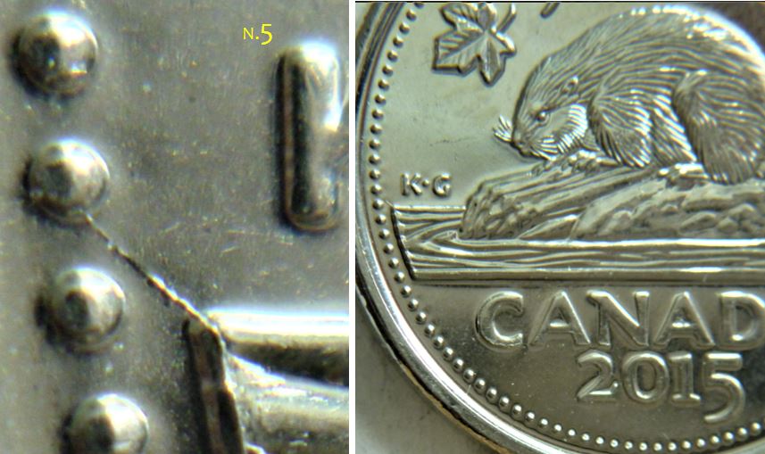5 Cents 2015-Coin fendillé devant les vagues-Accumulation sur les vagues-1.JPG