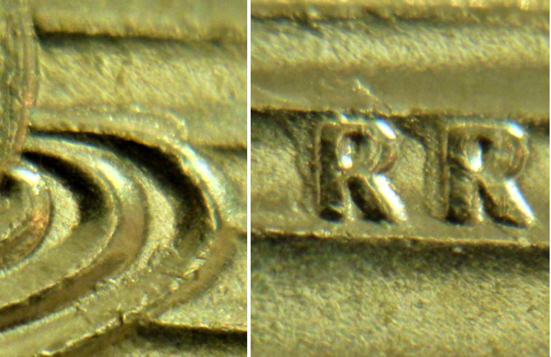 1 Dollar 2022-Coin fendillé-éclat coin sur R G de ReGina-Dépôt métal revers-4.JPG