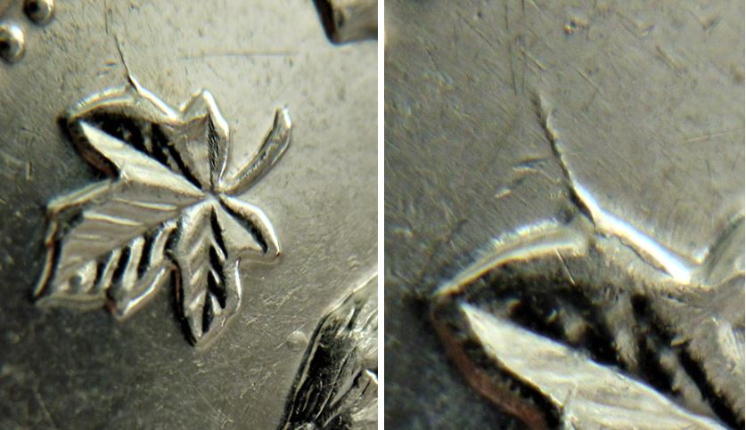 5 Cents 2003P- Point au dessus de la tête du castor-fendillé feuille gauche-2.JPG