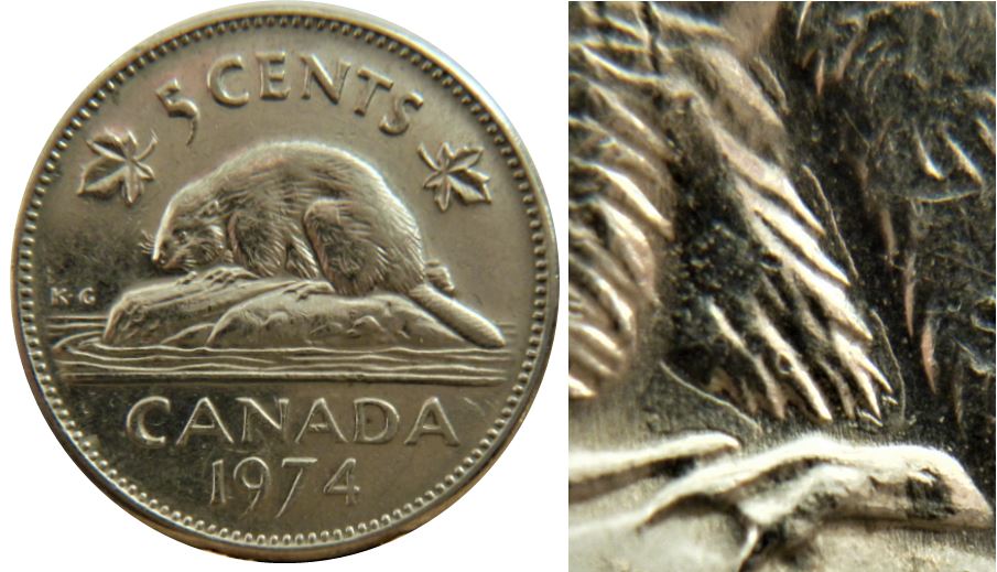 5 Cents 1974-Dépôt de métal a l'abdomen du castor-1.JPG