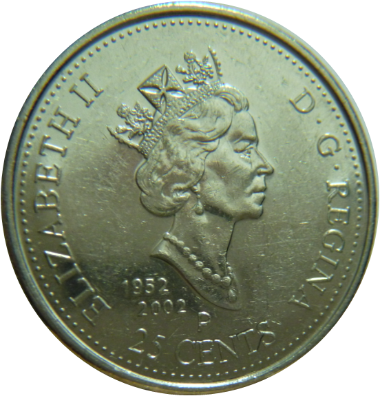 25 Cents 2002p Canada Day -Dommage du coin sur la temple de effigie-1.png