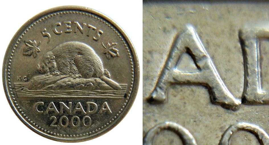 5 Cents 2000-Éclat coin sous la patte du A de canAda-1.JPG