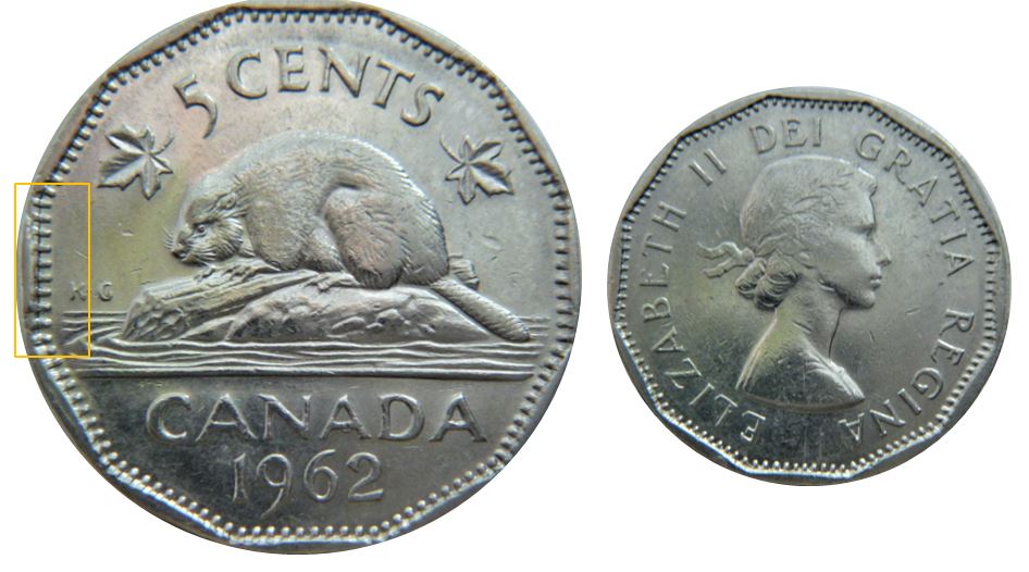 5 Cents 1962-Coin brisé revers-Petite éclat coin sous A de canAda-1.JPG