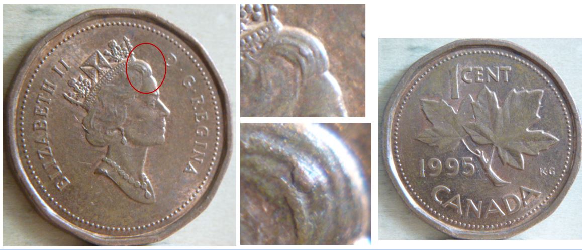 1 Cent 1995-Éclat de coin dans les cheveux effigie-1.JPG