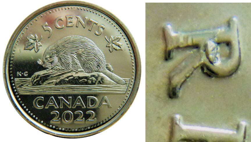 5 Cents 2022-Éclat coin dans R de Regina-1.JPG