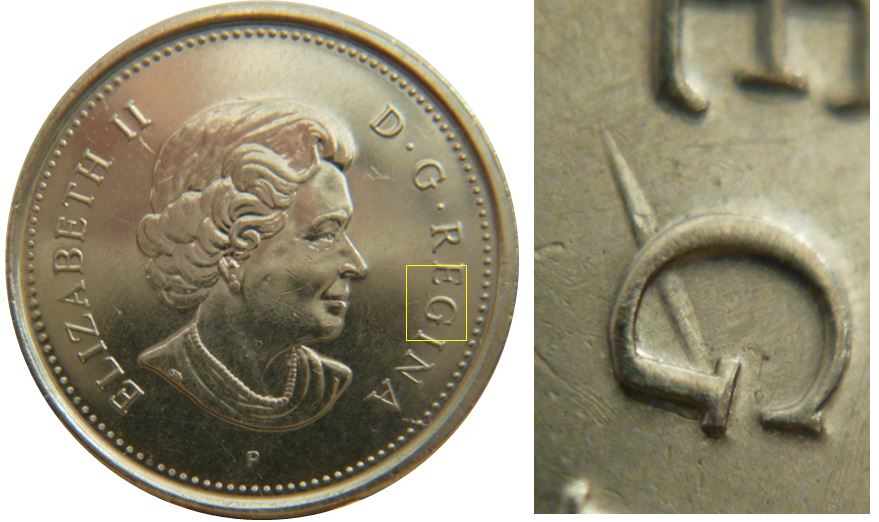 5 Cents 2004-Dommage du coin à travers G de reGina-2.JPG